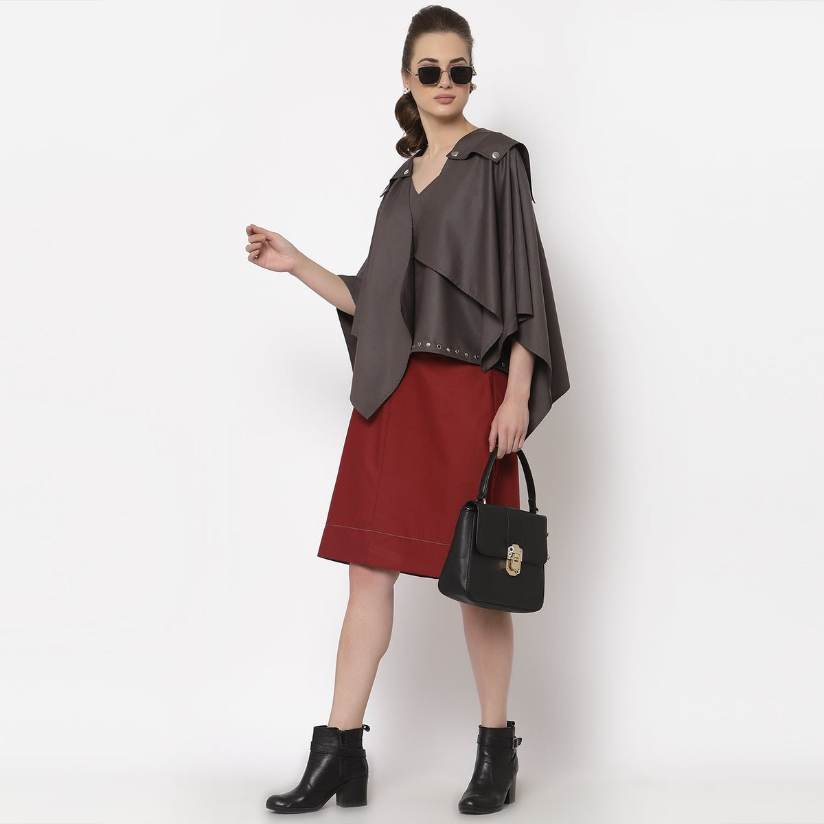 Red Skirt With Grey Top Stitch