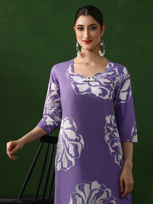 Floral Embroidered Straight Cotton Kurta