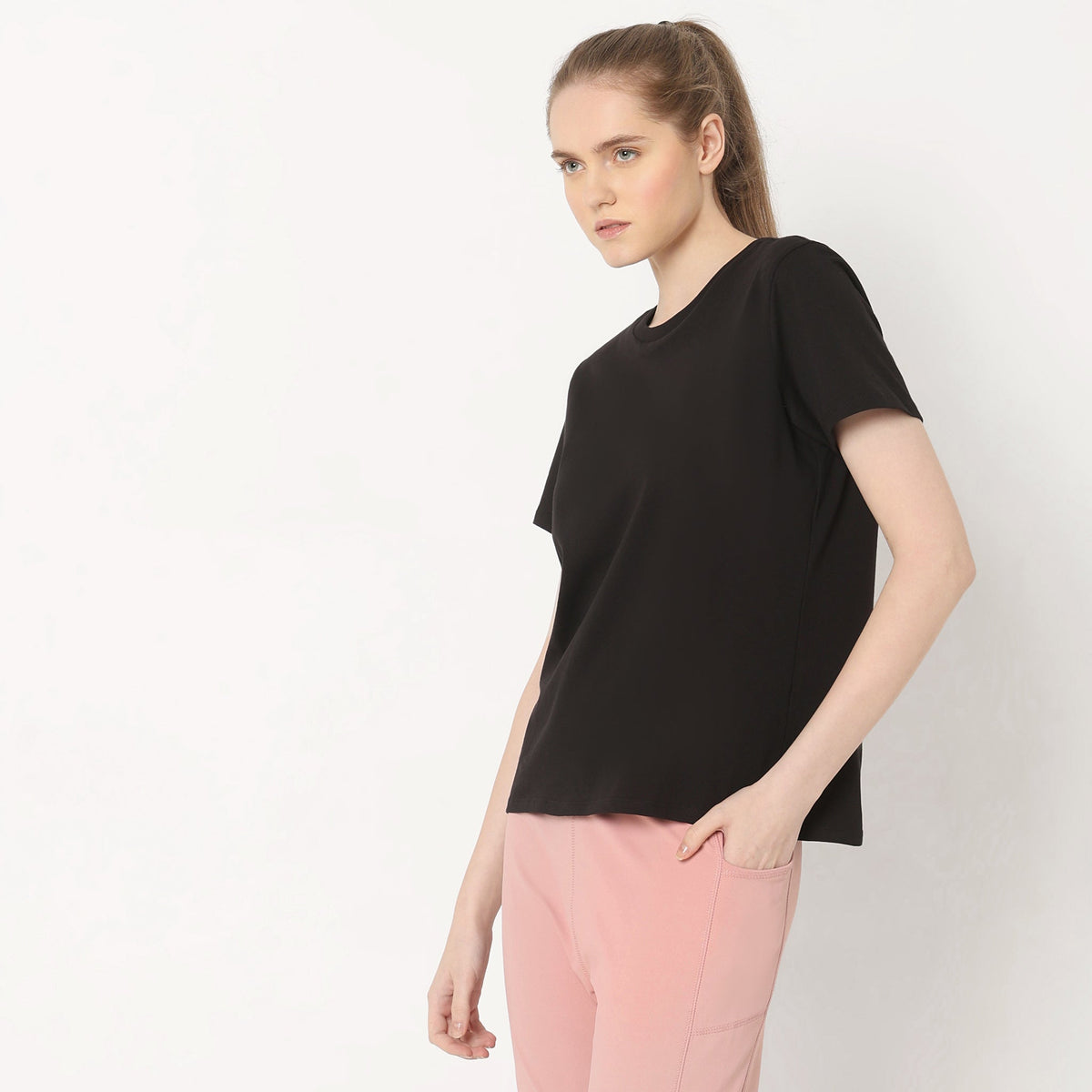 Cotton Solid Crew Neck T-Shirt