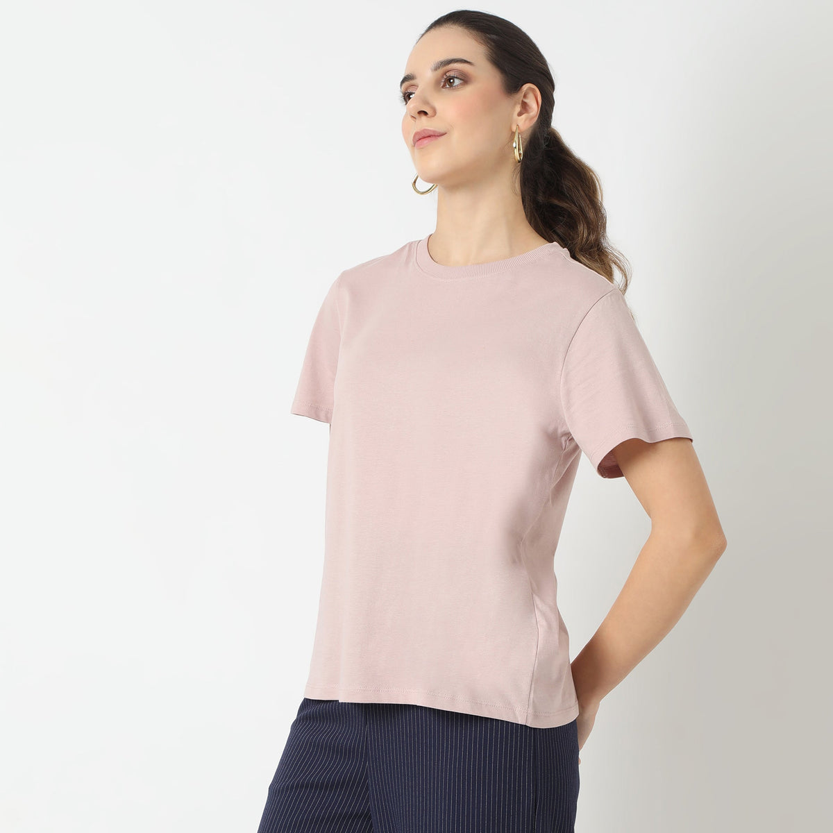 Cotton Solid Crew Neck T-Shirt