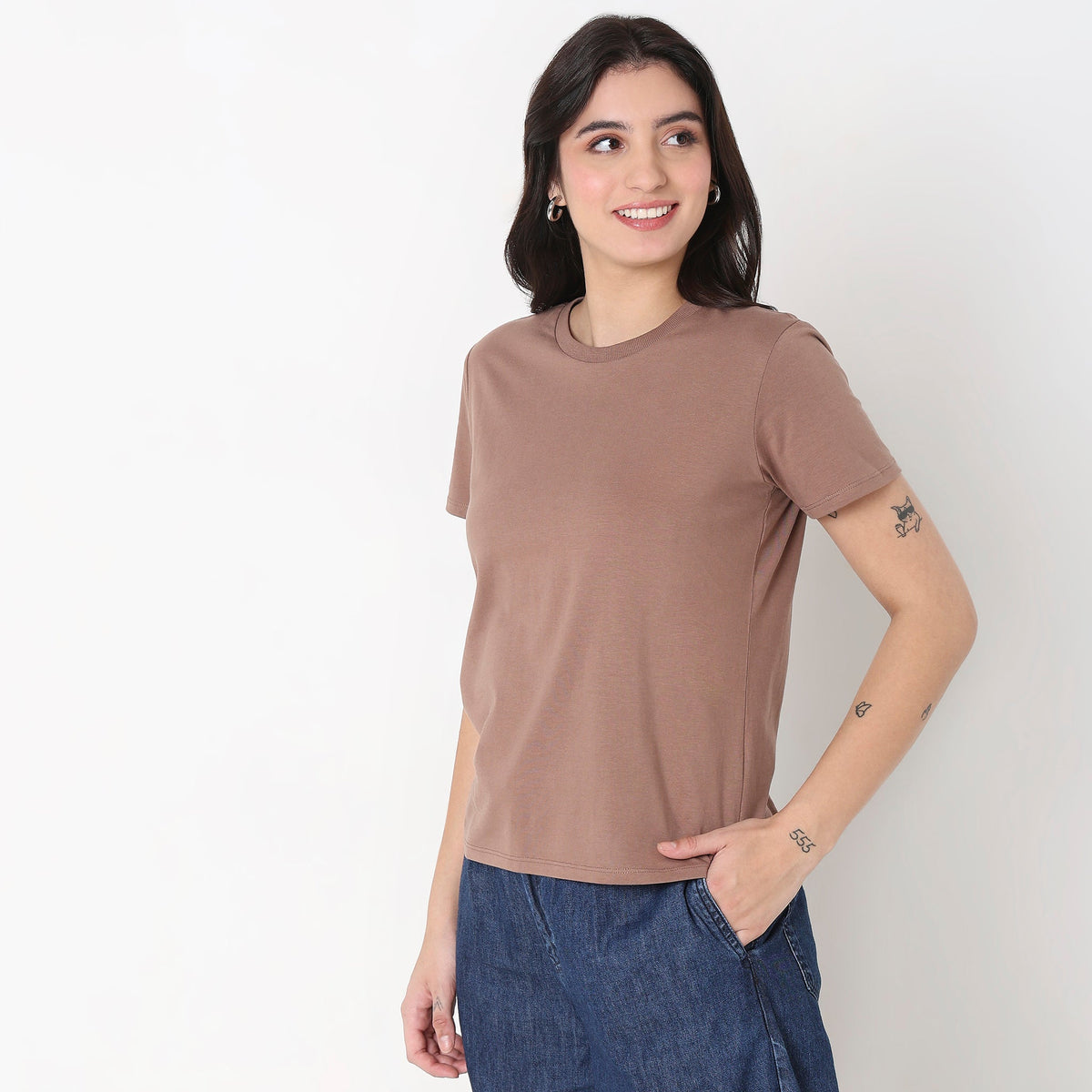 Cotton Solid Crew Neck T-Shirt