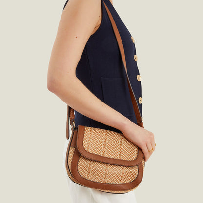 Tan Woven Satchel Sling Bag