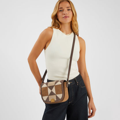 Brown Patch Work Sling Bag