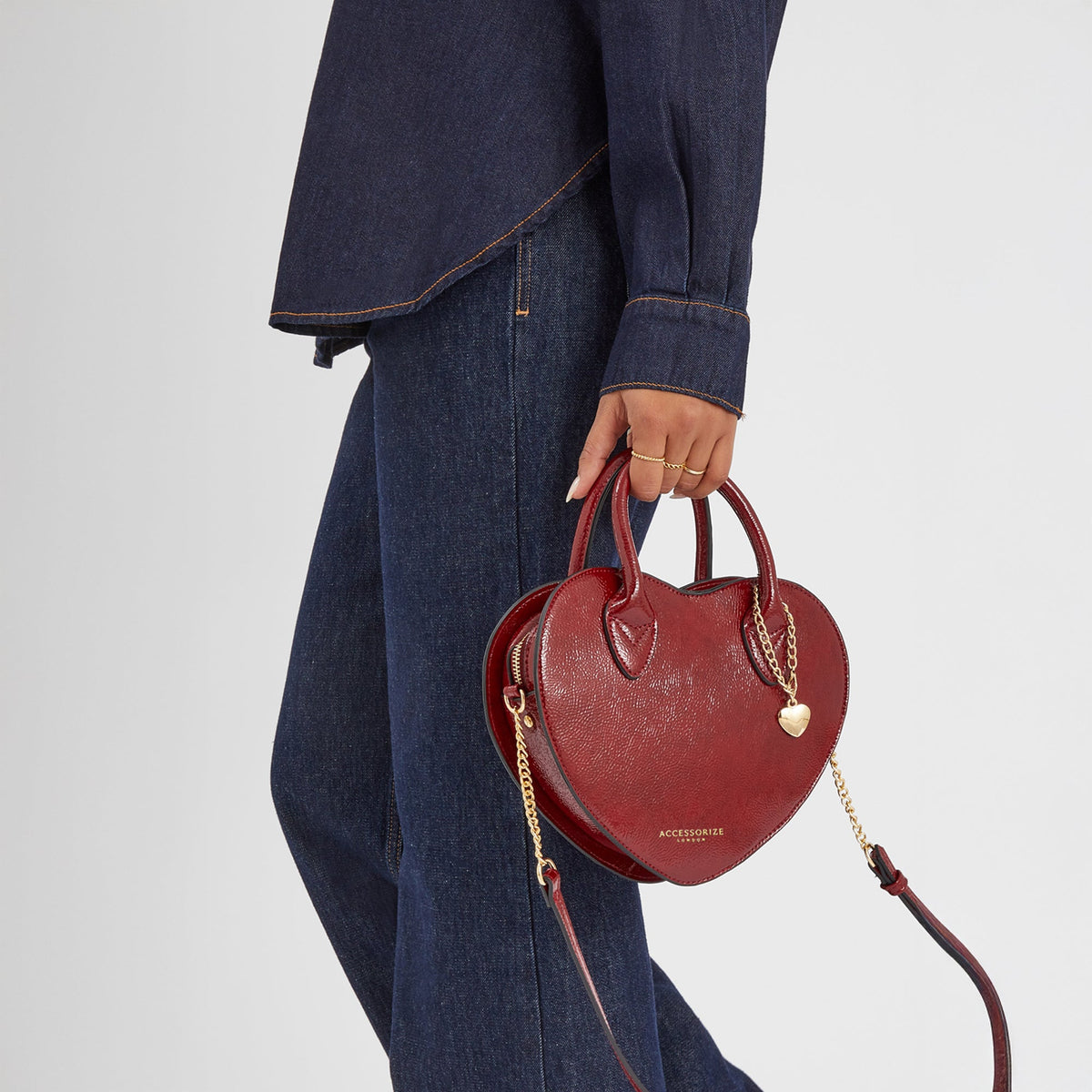Red Patent Heart Handheld Sling