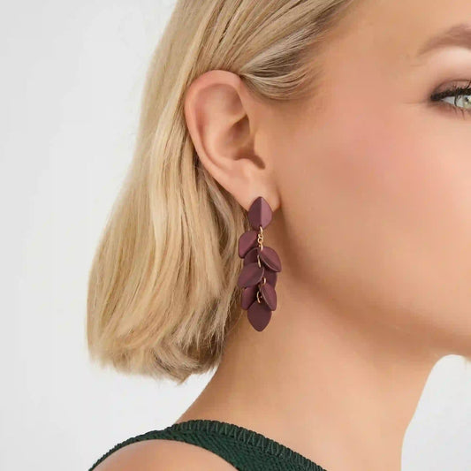 Enamel Willow Leaf Drop Earrings