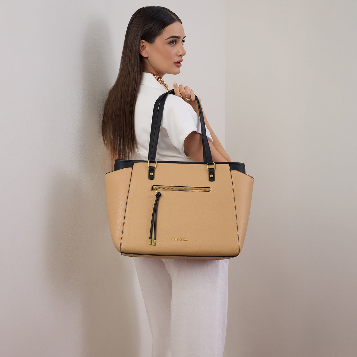 Beige Serene Work Tote Bag