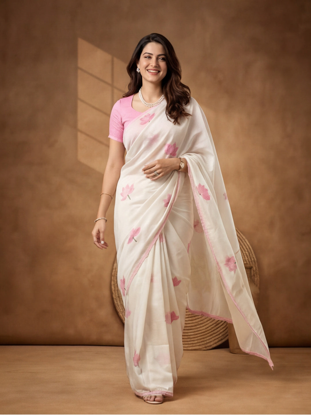 Floral Linen Blend Saree