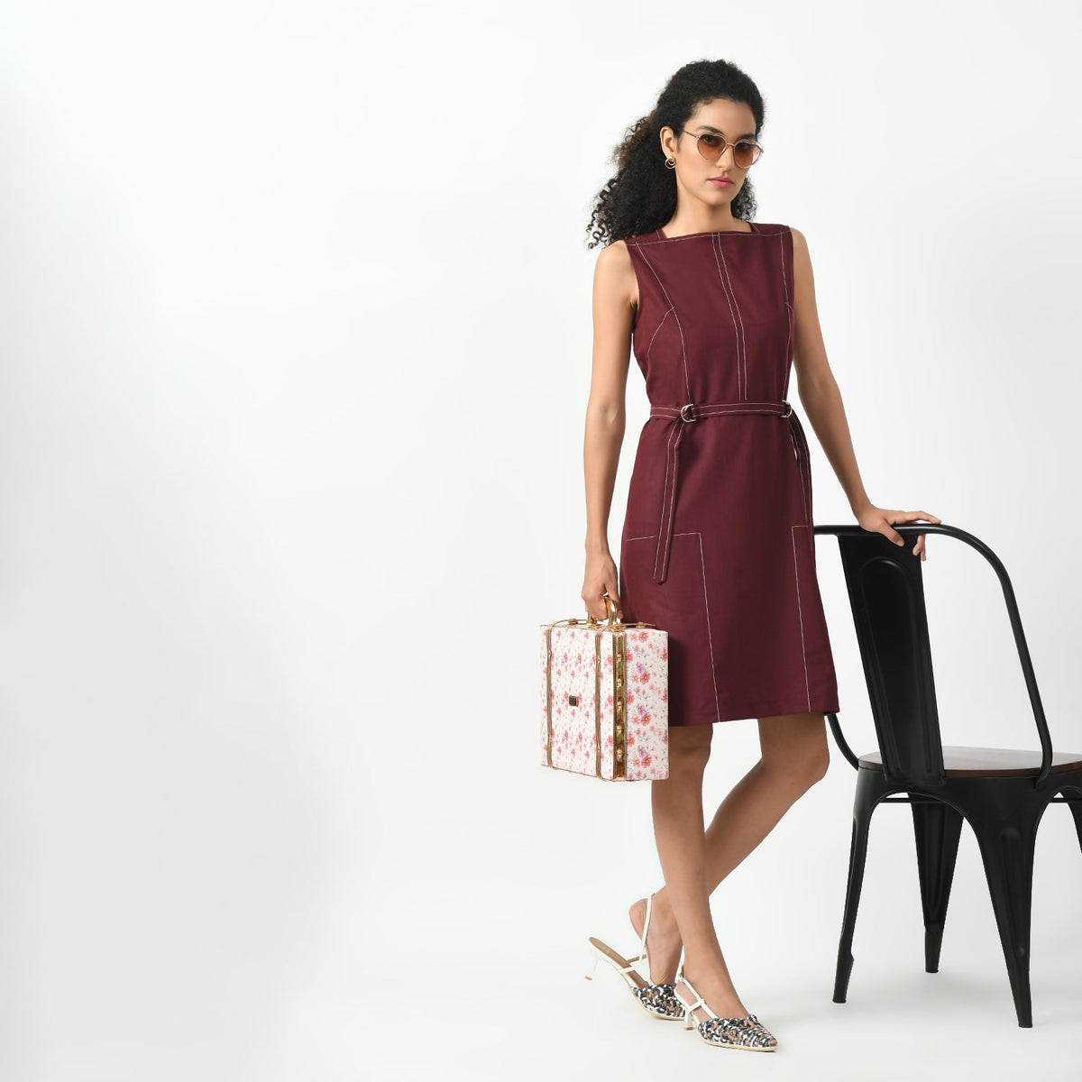Maroon Square Neck Dress