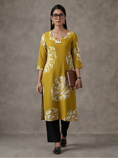Floral Embroidered Straight Cotton Kurta