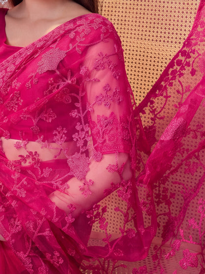 Pink Embroidered Sheer Saree