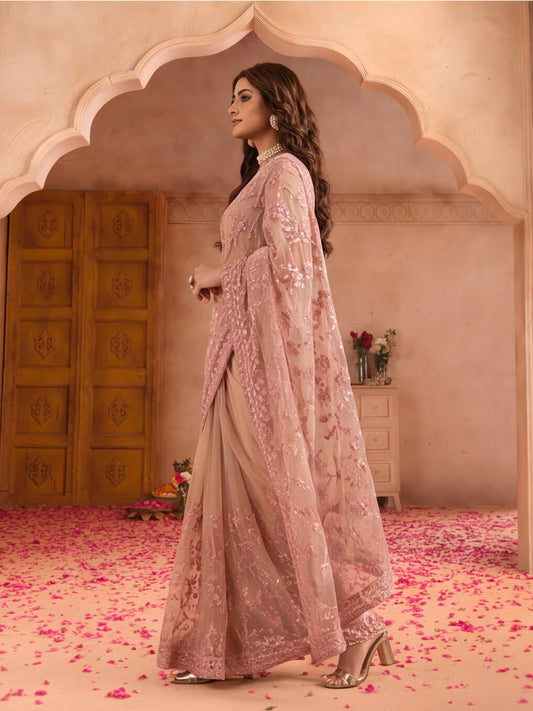 Blush Pink Embroidered Sheer Saree