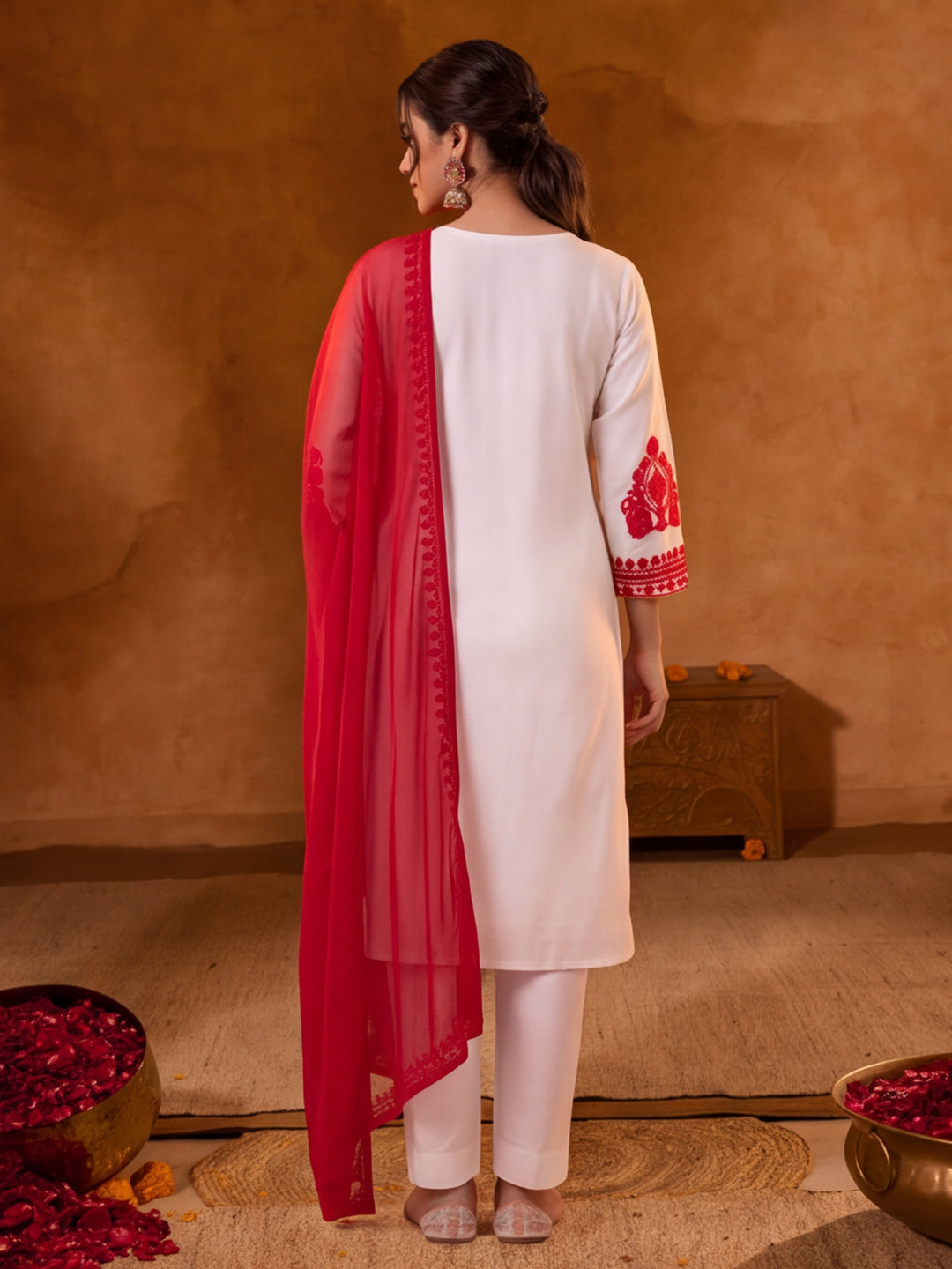 Embroidery Off White Kurta Set