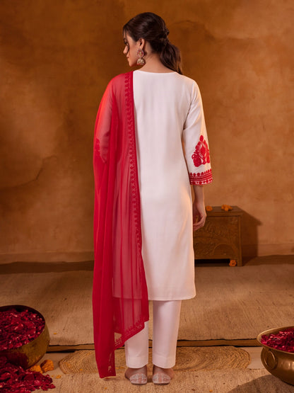 Embroidery Off White Kurta Set