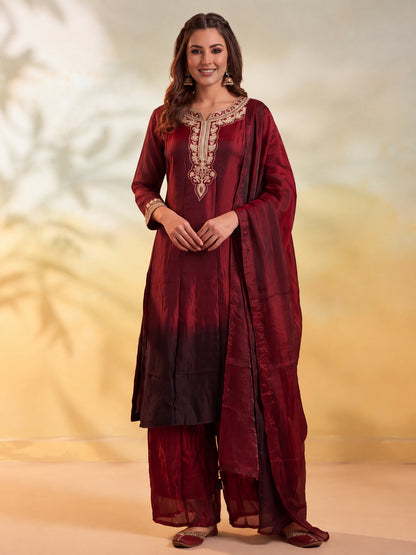 Embroidery Maroon Kurta Set
