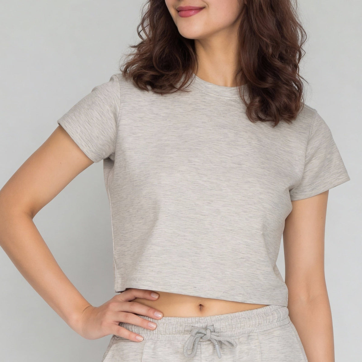 Solid Slim Fit Cropped T-Shirt