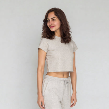 Solid Slim Fit Cropped T-Shirt