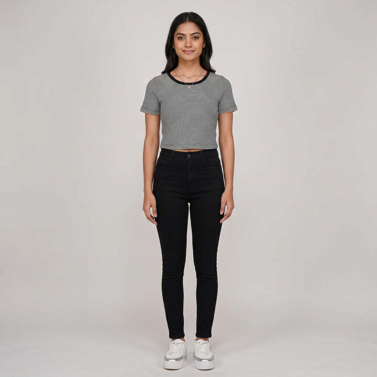 Striped Slim Fit Crop T-Shirt