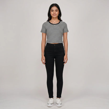 Striped Slim Fit Crop T-Shirt