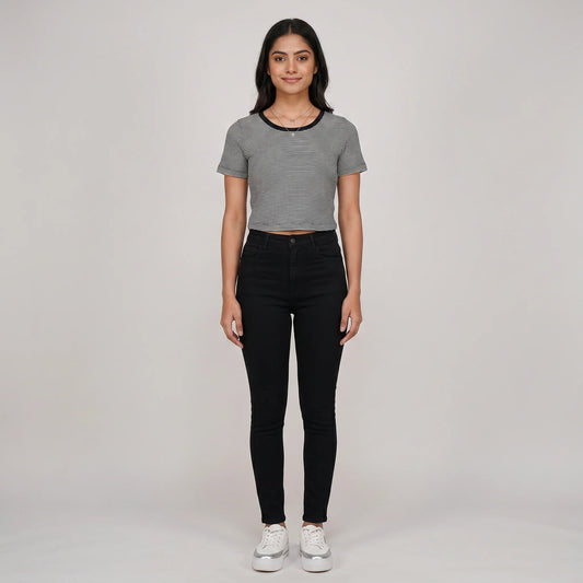 Striped Slim Fit Crop T-Shirt