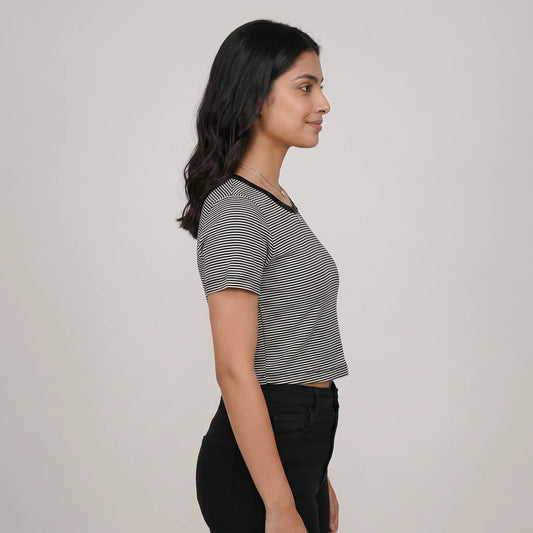 Striped Slim Fit Crop T-Shirt
