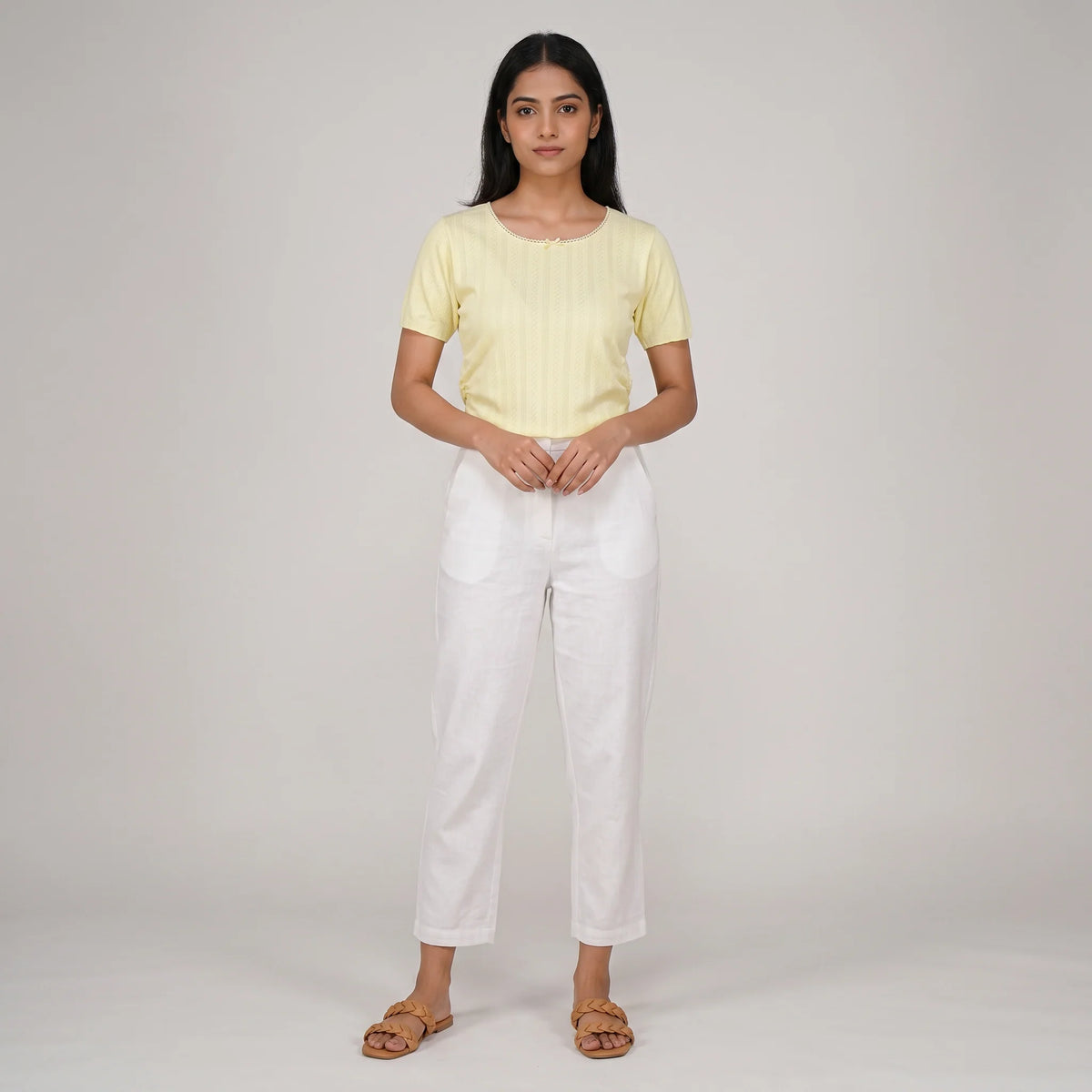 Knit Solid Slim Fit Cropped T-Shirt