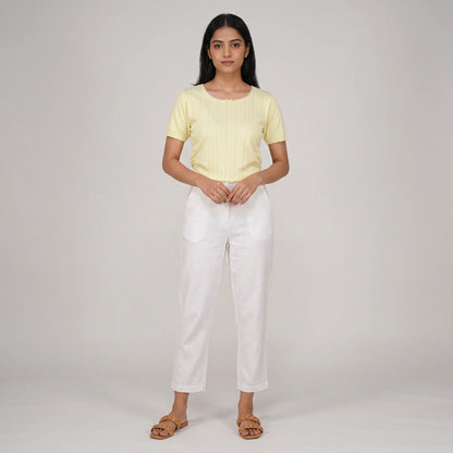 Knit Solid Slim Fit Cropped T-Shirt