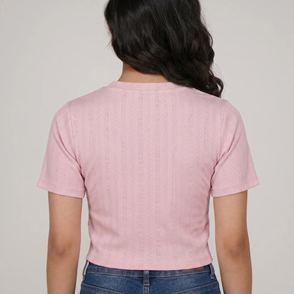 Knit Solid Slim Fit Cropped T-Shirt