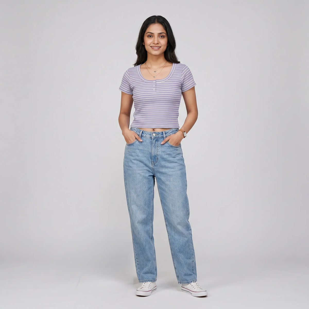 Striped Slim Fit Crop T-Shirt