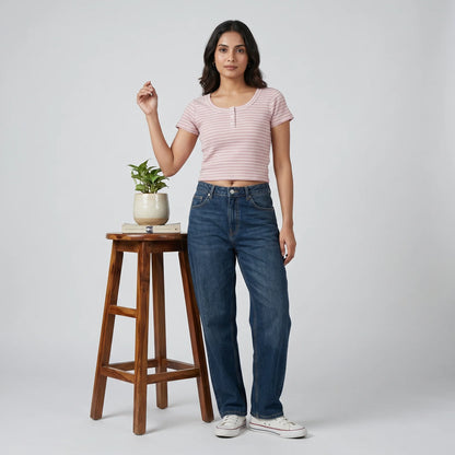 Striped Slim Fit Crop T-Shirt