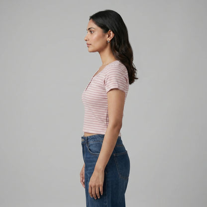 Striped Slim Fit Crop T-Shirt