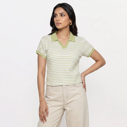 Striped Cropped Polo T-Shirt