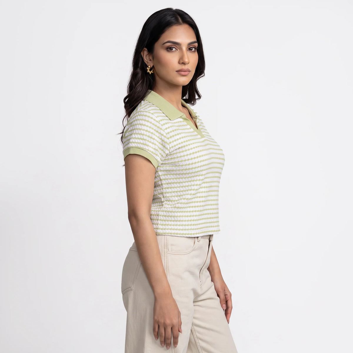Striped Cropped Polo T-Shirt