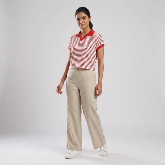 Striped Cropped Polo T-Shirt