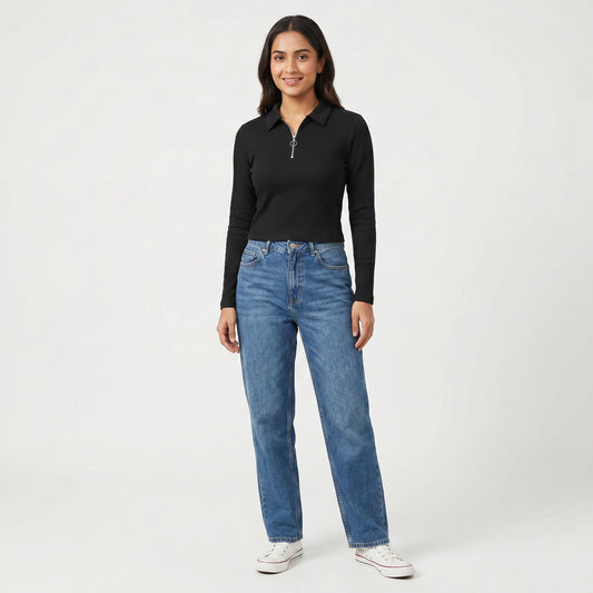 Slim Fit Cropped Polo T-Shirt