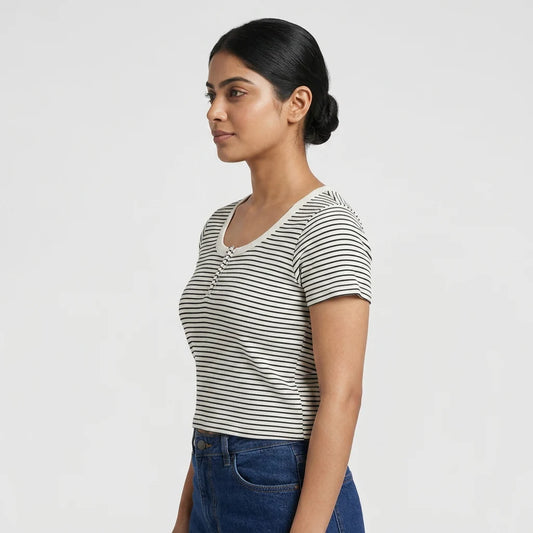 Striped Slim Fit Cropped T-Shirt