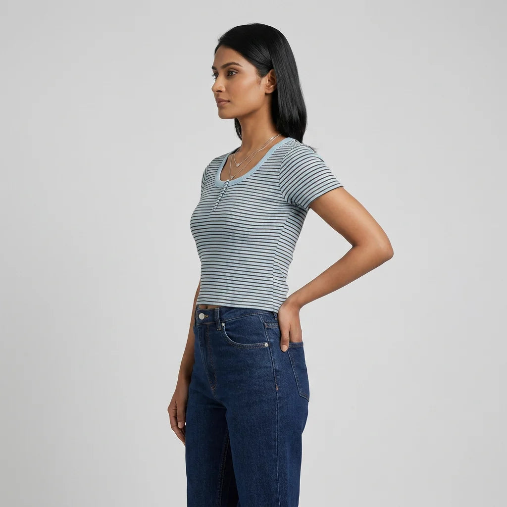 Striped Slim Fit Cropped T-Shirt