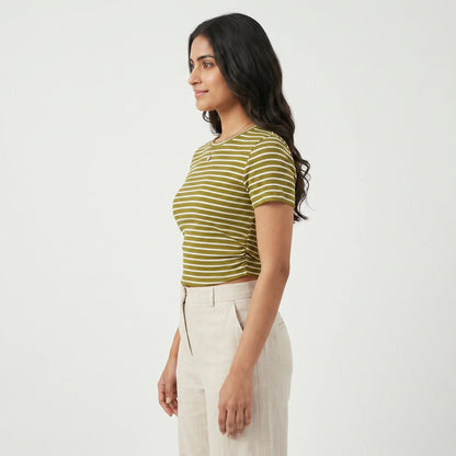 Striped Slim Fit Cropped T-Shirt