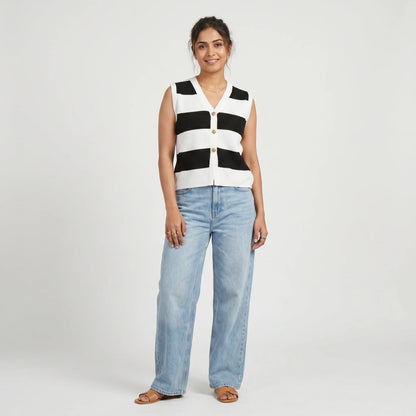 Striped V-Neck Cropped T-Shirt