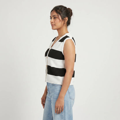 Striped V-Neck Cropped T-Shirt