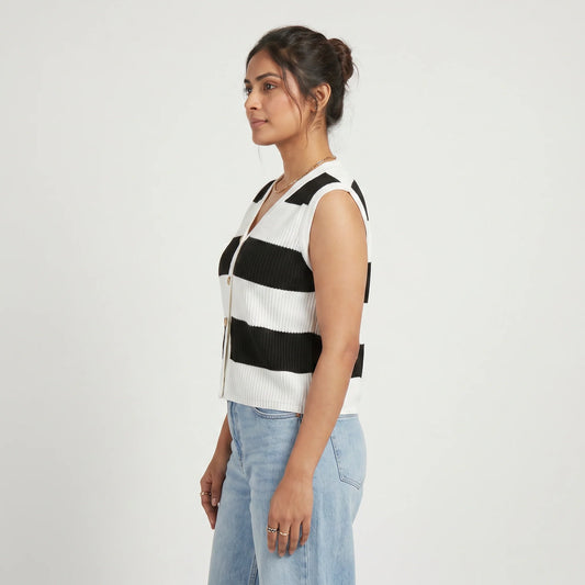 Striped V-Neck Cropped T-Shirt