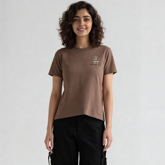 Knitted Graphic Slim Fit Crop T-Shirt