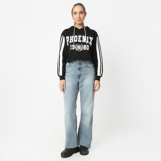 Graphic Knitted Cotton Hoodie Sweat Tee